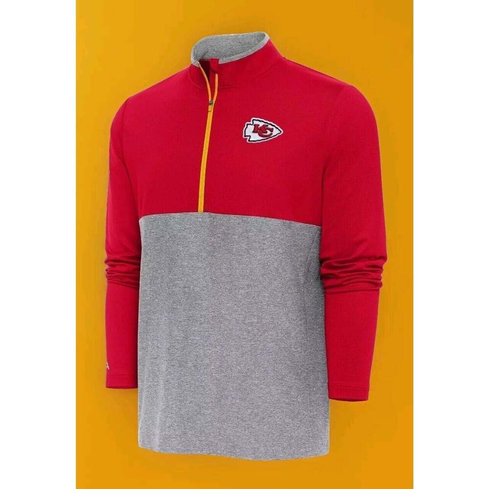 ANTIGUA KANSAS CITY CHIEFS RED/GRAY GLACIER 1/4 ZIP PULLOVER NEW Small NWT A110